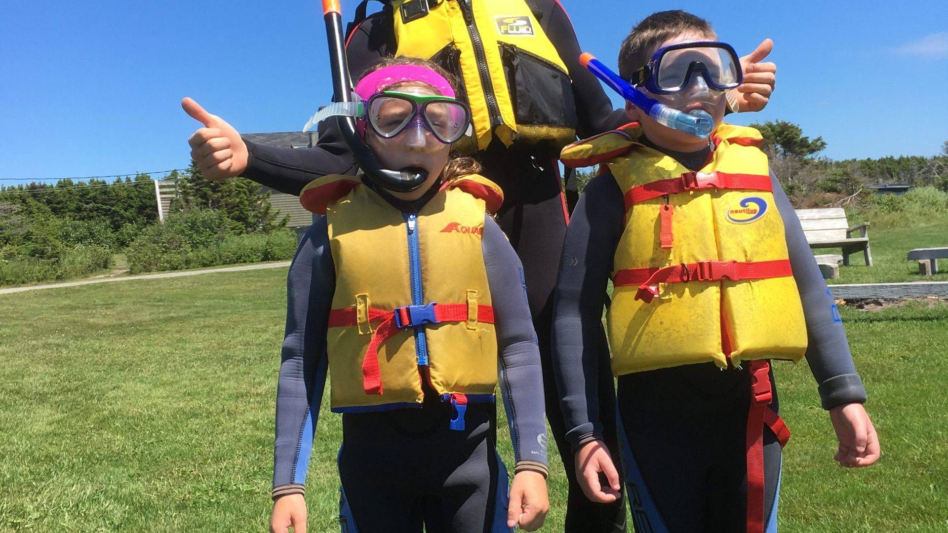 Children with snorkeling equipment